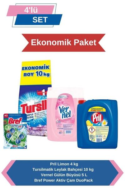 Tursil Ekonomi Paketi: 10kg Çamaşır Deterjanı, 5kg Yumuşatıcı, 4kg Bulaşık De...