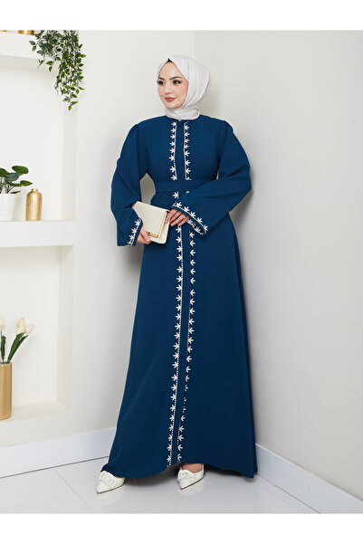 MY QILAM Size 10 Fashion - Turquoise Hijab Clothing with Embroidery Detail - Evening Dress and Ferace Dress 10Nmr4002