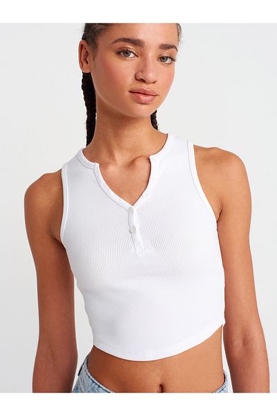 Dilvin 20844 Buttoned Front Top-White