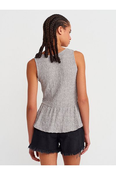 Dilvin 20984 Peplum Lace Top-Grey