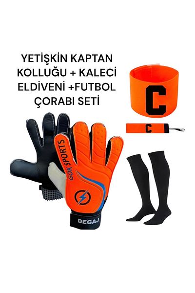 Gök Sports Adult C Captain Armband Goalkeeper Gloves Black Soccer Sock Set with Wrist Bandage