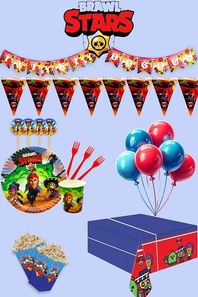 Evabrite 24 Person Brawl Stars Full Set Birthday Party Supplies Set