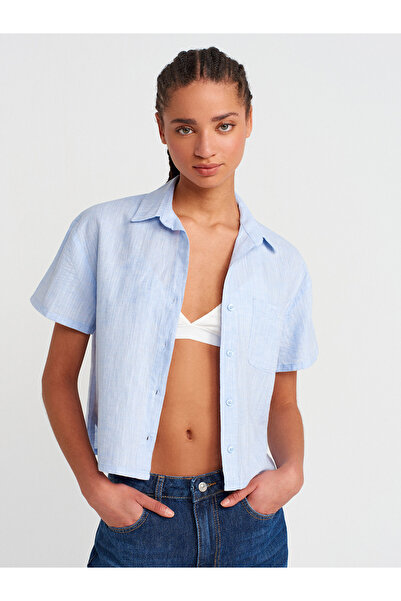 Dilvin Tricou cu mânecă scurtă și buzunar la piept 50500 - Albastru