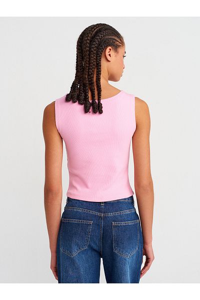 Dilvin 20975 Boat Neck Button Sleeveless Ball-Light Pink
