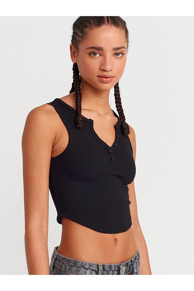Dilvin 20844 Buttoned Front Top-Black