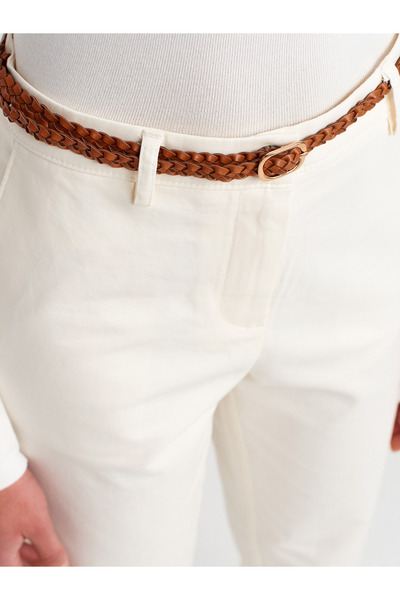 Dilvin 71637 Knitted Belted Chino Trousers-White
