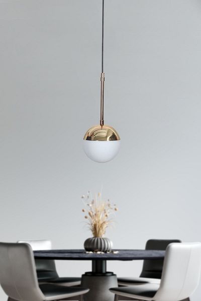 Luzarana Nova Lux Metal Body - White Glass Single Pendant Chandelier, Gold-Black