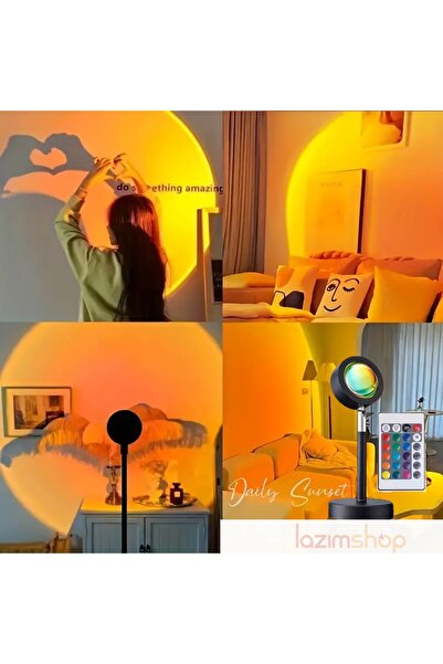 Lazım Shop 16 Renk Kumandalı Sunset Lamba Gün Batımı  Gökkuşağı Gece Lambası