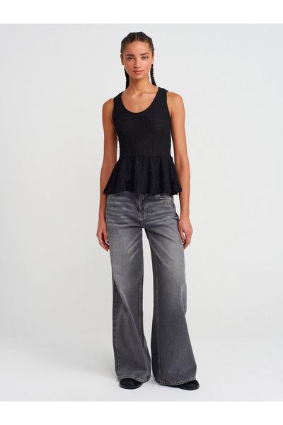 Dilvin 20984 Peplum Dantel Top-Siyah