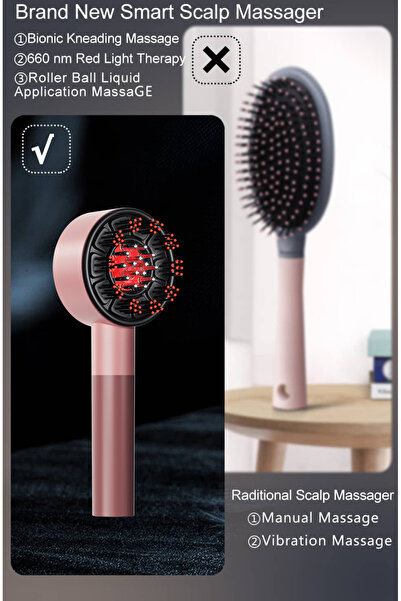 Mr Pin Electric Scalp Massager Brush with Red Light, Heating Function, IPX7 Waterproof and Serum Tube