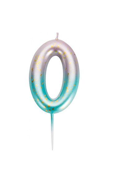 Uvtqssp Uvtqssp cake candle, number 0, wax, green/pink/gold, 9 cm