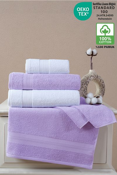 Ellaline Σετ πετσετών μπάνιου Lilac White 4 τεμαχίων - 100% βαμβάκι, μοτίβο διαμαντιών, 50x80-70x130, πιστοποιημένο