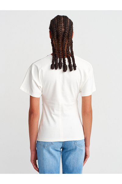 Dilvin 31585 Detailed Ecru T-Shirt