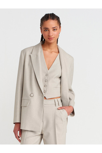 Dilvin 60763 Simli Blazer Ceket-Taş