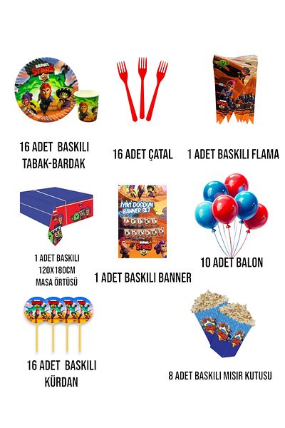 Evabrite 16 Person Brawl Stars Full Set Birthday Party Supplies Set