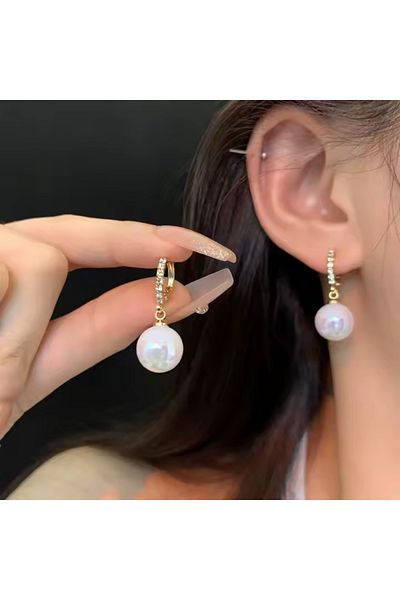 toptanhanem Stylish and Minimalist Pearl Earrings – Non-Tarnish Antiallergic, Zircon Detailed Steel Earrings 12mm Pearl Gold Color