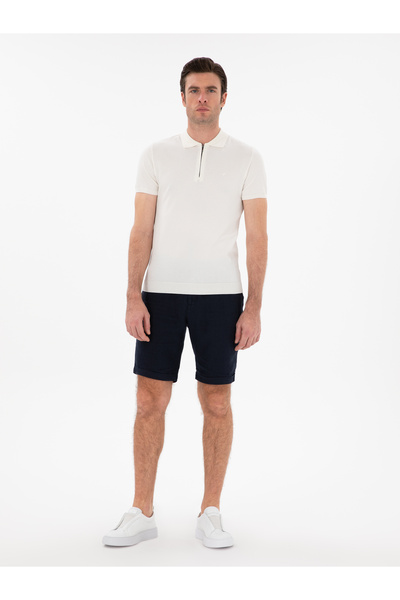 Cacharel Navy Blue Regular Fit 100% Linen Bermuda Shorts 50305617-Vr033