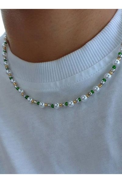 MYSTERY TAKI AKSESUAR Men's Pearl Green Detail Necklace