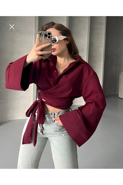 Alegre Cămașă burgundă cu mânecă spaniolă cu două piepturi