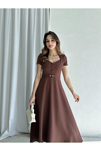 Mooi Butik Raziana Midi Dress 3674 - Bitter Coffee