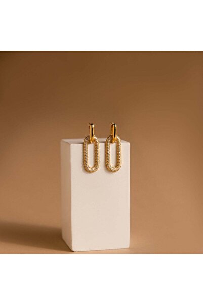 NeednStore Kadın Monako Modeli Zirkon Taşlı 925 Ayar Gümüş Üzeri 18k Altın Kaplama Küpe