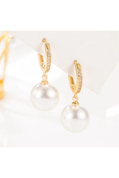 toptanhanem Stylish and Minimalist Pearl Earrings – Non-Tarnish Antiallergic, Zircon Detailed Steel Earrings 12mm Pearl Gold Color