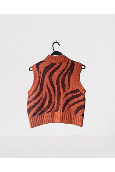 Namaste Vintage Orange Coffee Pattern Half Turtleneck Thick Jumper