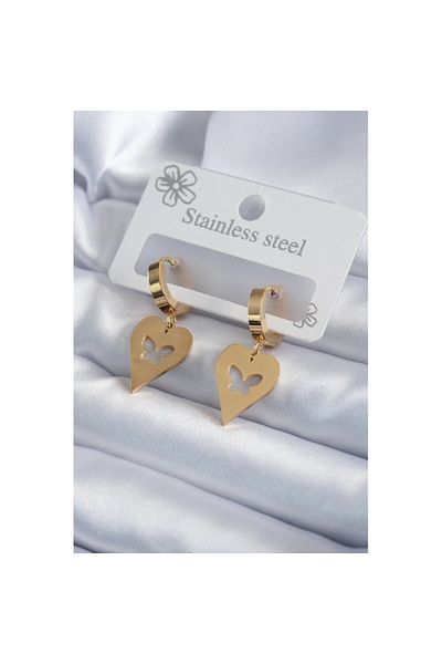 Skygo Gold Colored 316L Heart Model Butterfly Women's Earrings - TJ-BKP7984