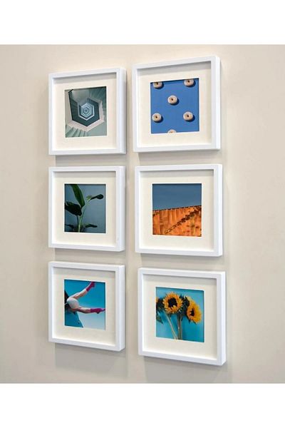 LİFE GLOBAL White 14x14cm POLA Square Photo Frame with Adhesive Disconnect and Mat - Pack of 6
