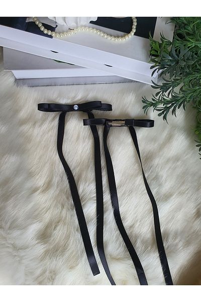 Fiyonks Atölye Accesoriu pentru păr cu clemă cu fundă din satin, 2 bucăți, agrafă pentru femei, cu perle