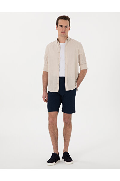 Pierre Cardin Lacivert Slim Fit Gofre Beli Lastikli Dokuma Şort 50305289-VR033