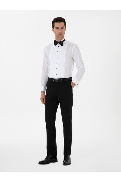 Cacharel Beyaz Slim Fit Pamuk Karışımlı Ata Yaka Smokin Gömlek 50308852-VR013