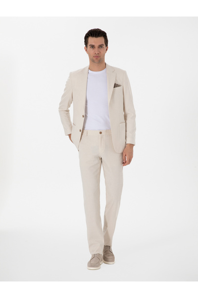 Cacharel Ekru Slim Fit Keten Karışımlı Takım Elbise 50306891-VR019