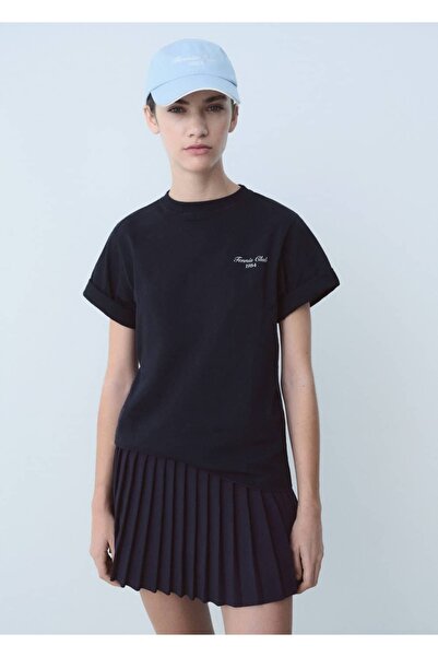 MANGO Woman Gemustertes Baumwoll-T-Shirt mit Botschaft