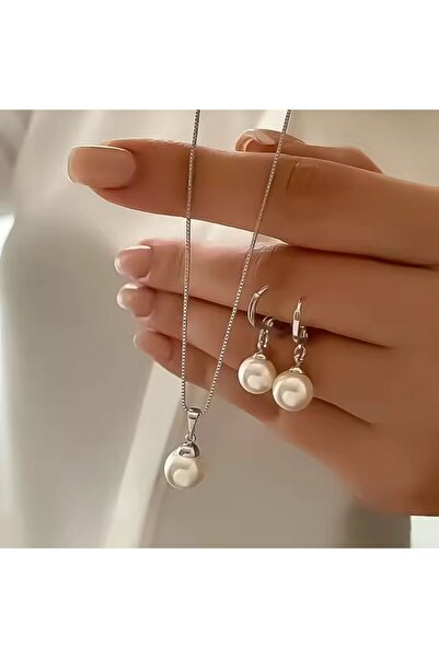 HOBİSY GIFT SHOP Gümüş Kaplama İnci Kolye ve Küpe Seti – Kararmaz Antialaerjik , Şık ve Zarif Tasarım