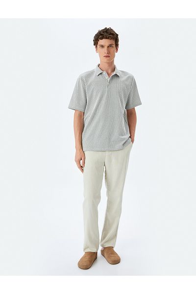 Koton Short Sleeve Striped Regular Fit Cotton Blend Polo Neck T-Shirt