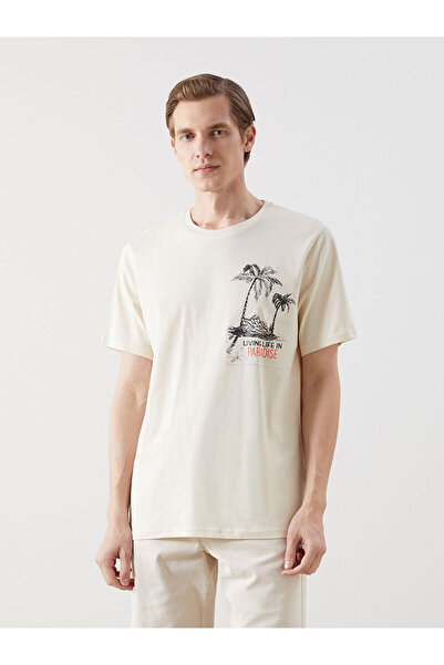 LC Waikiki New Season Crew Neck Κοντό μανίκι εμπριμέ χτενισμένο βαμβακερό ανδ...