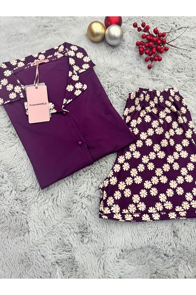 pijamaworld Short Sleeve Front Buttoned Shorts Pajama Set