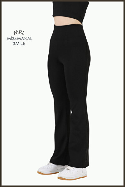 missmaral Women's Black Spanish Leg Leggings Double Pocket High Waist Recovery Black Bootcut105301