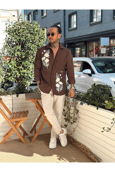 manch collection Flock Printed Modal Shirt, Coffee Shaped Can Be Preferred