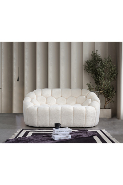 Mobilya Stant Most Balloon İkili Kanepe İthal Beyaz Teddy Kumaş (Evinize Teslim)