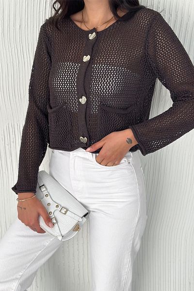 FEMELLE Cardigan de tricotaj cu nasturi maro pentru femei