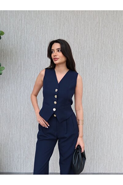 ESRAHELVACI Gold Buttoned Vest Trousers Set