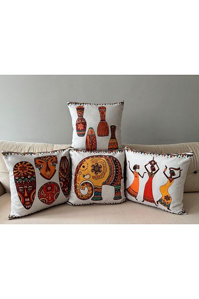 DRN African Decorative Double Sided Printed 4-Piece Throw Pillow Cover