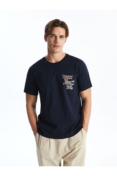 LC Waikiki Kurzärmliges, bedrucktes Herren-T-Shirt aus gekämmter Baumwolle mit Rundhalsausschnitt