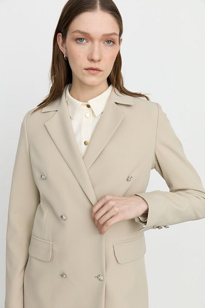 Nihan Double Breasted Blazer Jacket Stone