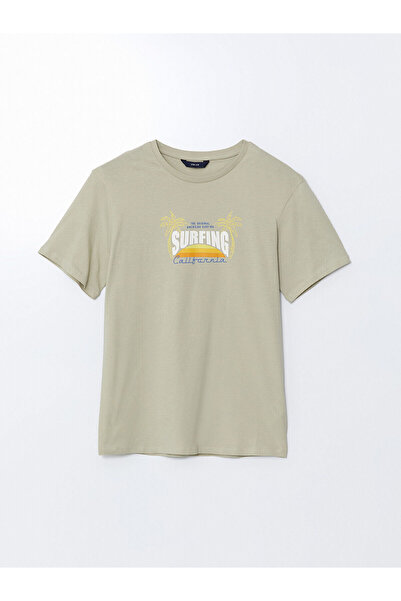 LC Waikiki Nevavm Men's Printed Combed Cotton T-Shirt with Oval Collar and Sh...