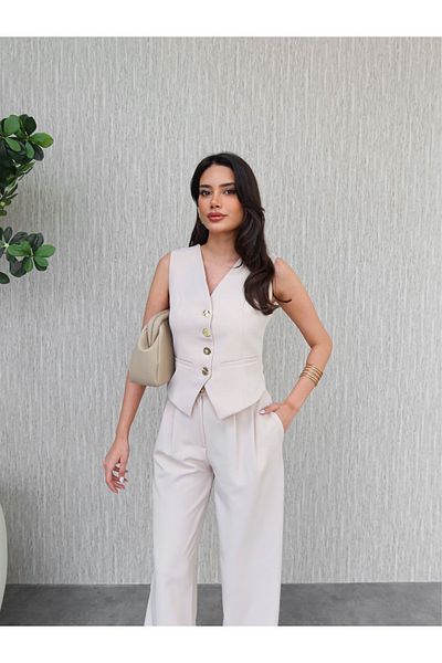 ESRAHELVACI Gold Buttoned Vest Trousers Set