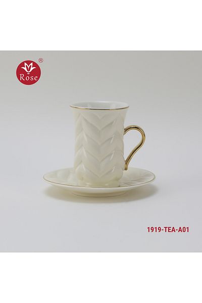Rose CR-1919 - Rose tea set consisting of 6 cups and 6 saucers made of ceramic with distinctive modern engravings