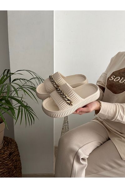 Behtah Kundura Stylish Design with Chain Open Front Beach Pool Garden Sea Summer Soft Thick Sole Daily Slippers